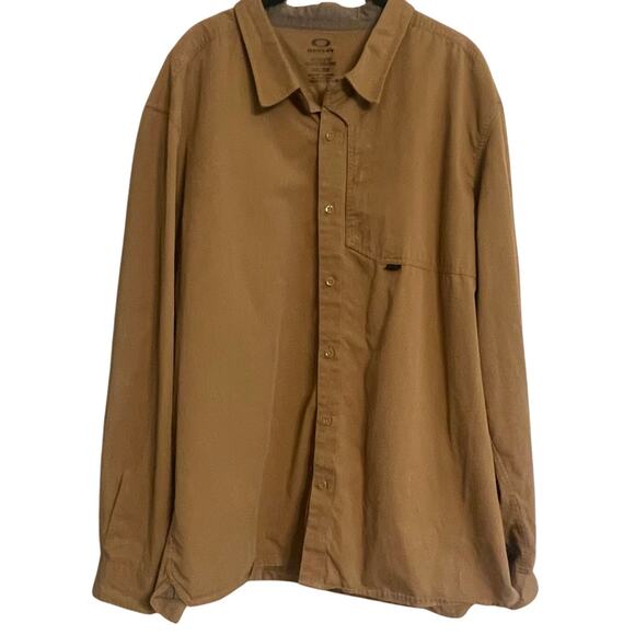 Oakley Brown Button Down Work Shirt Tough XXL BIG Hidden Pocket - Picture 1 of 11